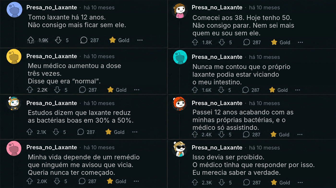 Relatos de pessoas dependentes de laxante